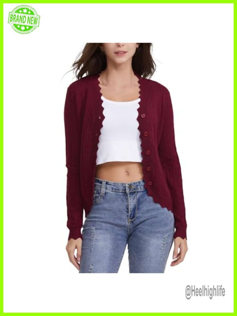 Cropped Cardigan Button Down V-Neck Knit Lightweight Slim Fit